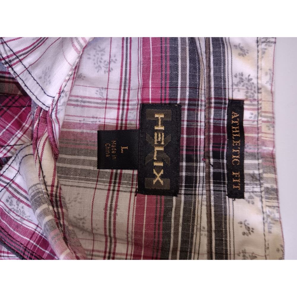 Helix Men’s Short Red Black White Plaid Sleeve Shirt Size L M001 - Picture 3 of 5